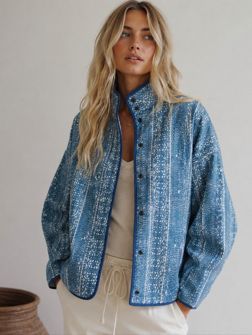 Faherty Indigo Quilt Patchwork Jacket Ola Akola Block Print XS/S NWT